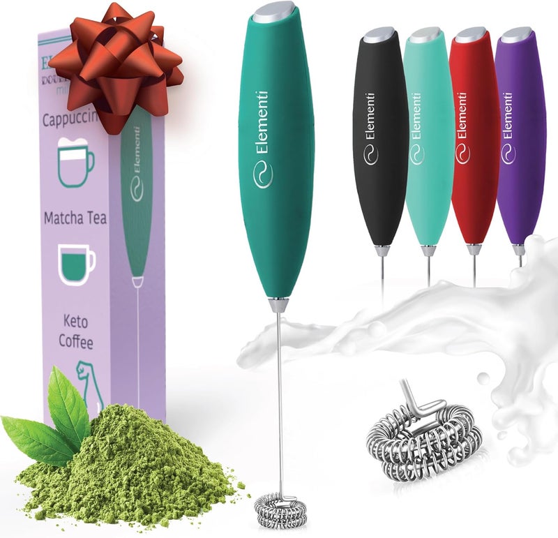 Elementi Matcha Whisk - Electric Milk Frother & Drink Mixer Handheld - Matcha Frother Wand - Protein Mixer & Electric Whisk For Coffee - Make Creamy Lattes at Home (Emerald Green) - Image 1